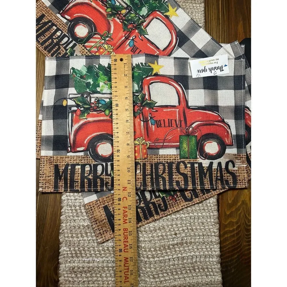 Christmas dining placemats,red truck buffalo plaid set of 4 new